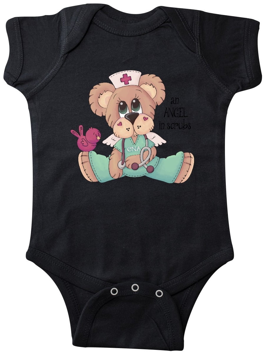 inktastic CNA an Angel in Scrubs Teddy Bear Long Sleeve Creeper