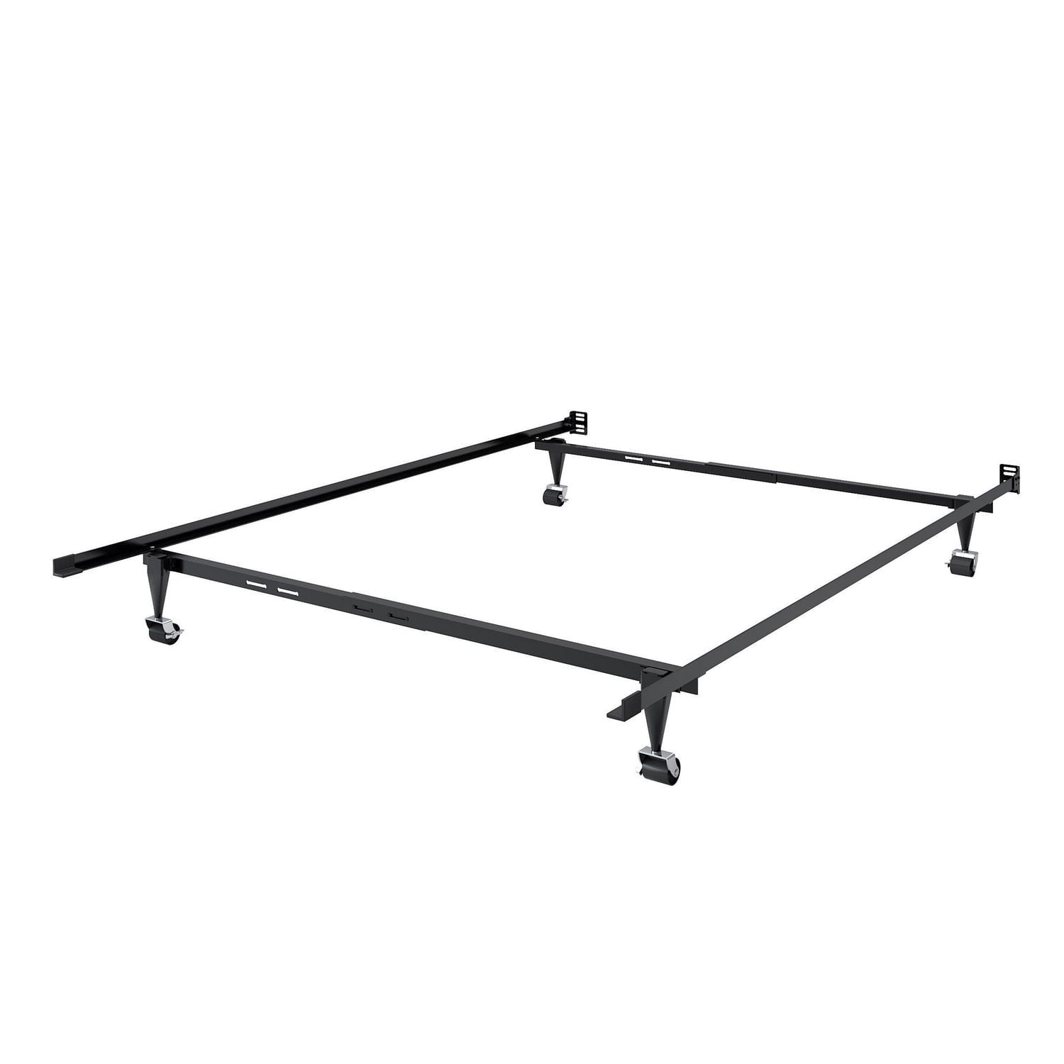 CorLiving Cadre de lit réglable simple à double en métal noir durable avec roues verrouillables – Sommier tapissier ou plate-forme requis