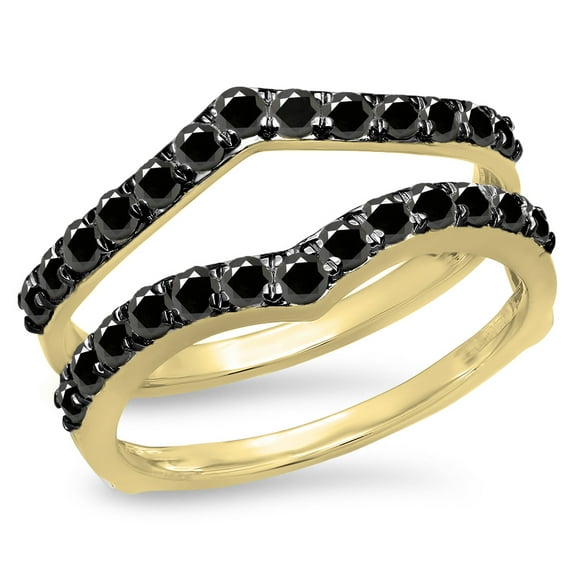 Dazzlingrock Collection 0.95 Carat (ctw) 14K Round Black Diamond Wedding Enhancer Guard Double Band 1 CT, Yellow Gold, Size 5