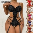 thumbnail image 2 of Ropa Interior Sin Entrepierna Para Mujeres Sujetador Transparente De Encaje Disfraces Eróticos Femeninos Body De Peluche Profundo V Lencería, 2 of 4