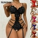 thumbnail image 2 of Ropa Interior Sin Entrepierna Para Mujeres Sujetador Transparente De Encaje Disfraces Eróticos Femeninos Body De Peluche Profundo V Lencería, 2 of 4