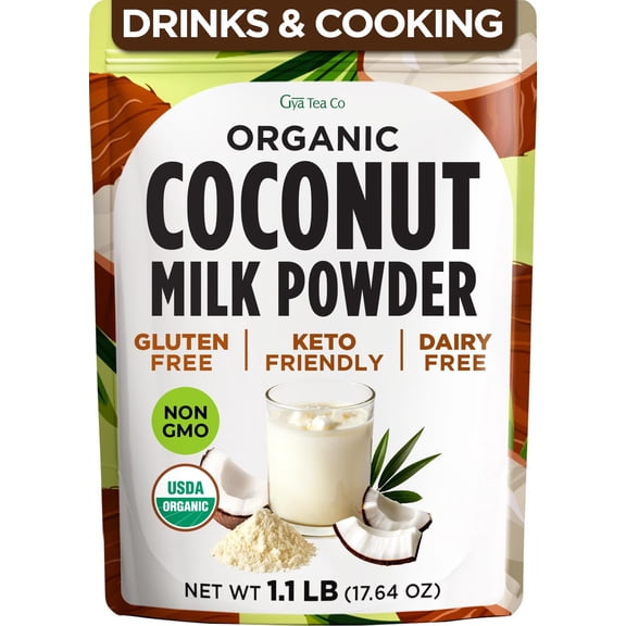 Gya Tea Co Organic Coconut Milk Powder - 1.1lb (17.64 oz) - Blends Smoothly, Delicious Dairy Free Vegan Creamer for Coffee, Tea, Smoothies, Baking & Curry. Non-GMO, Gluten Free, Nutrient-Rich