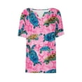 thumbnail image 4 of JSheng Womens Summer Casual Button Tops Fashion Multicolor Printed V-Neck Slim Short Sleeve Women Tunic Button Tops Hot Pink XL, 4 of 5