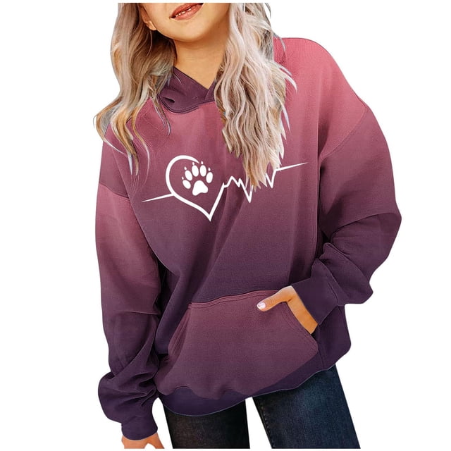 Milgrthf Chandail à Capuche Graphique pour Filles Manches Longues Décontracté Sport Chandail Vin 2 Ans