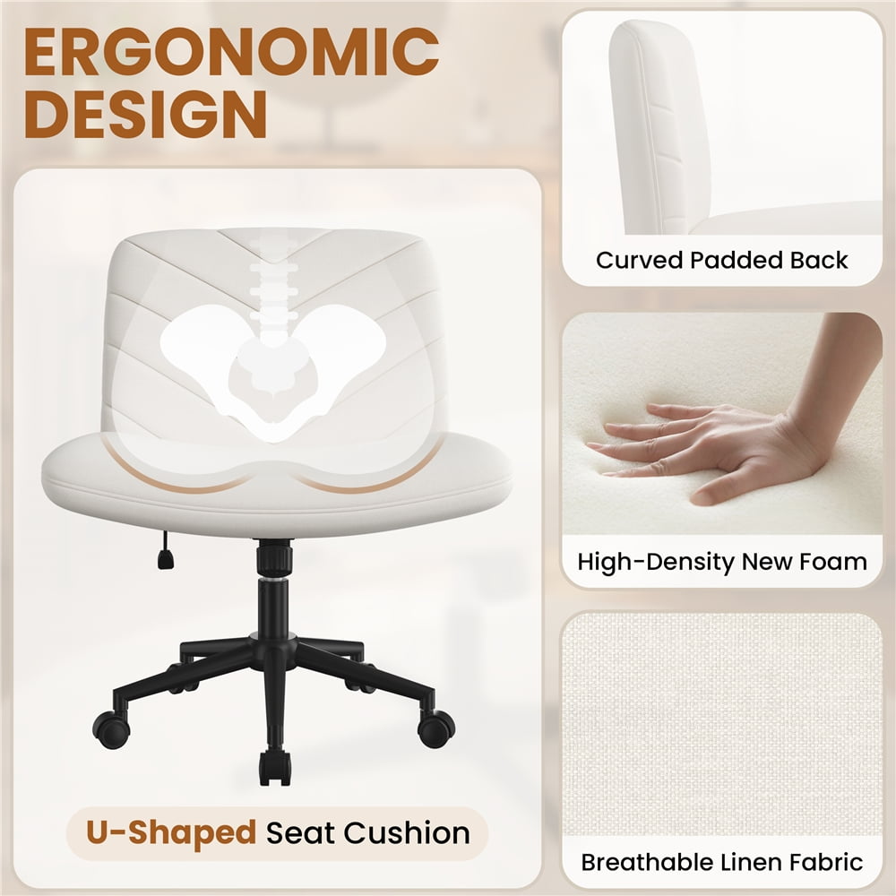 Yaheetech Fabric Rolling Armless Home Office Chair with Extra Wide Seat, Beige