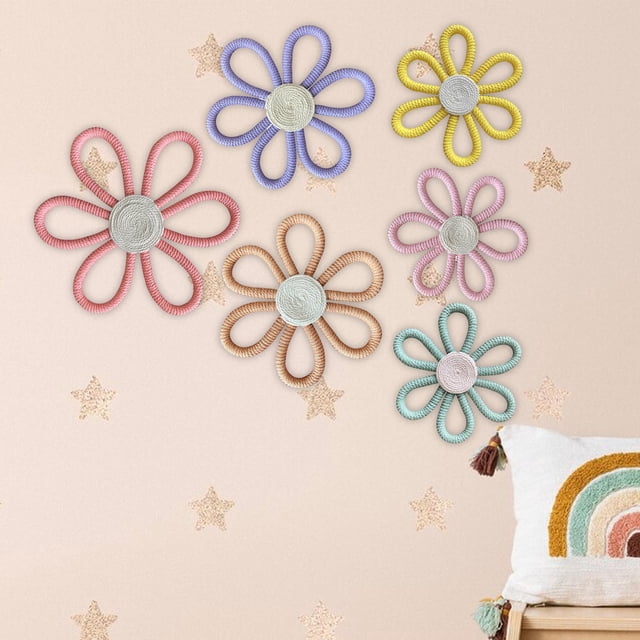 Decoración de pared de flores de margaritas tejidas, adorno de Arte de la pared Decoración hecho a mano, flores bohemias elegantes, decoración de