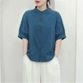 thumbnail image 2 of Uaswgudfs ​Casual Women Blouses: Summer Tops with Mandarin Collar, Button Placket & Elastic Cuffs in Trendy Lightweight Cotton, 2 of 5