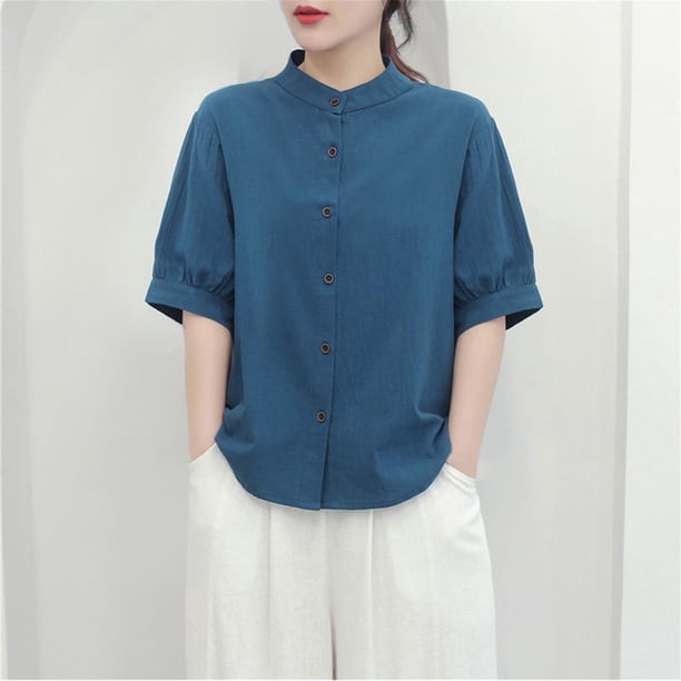 mfyjkho Tops Para Salir Para Mujer, Blusa De Manga Corta Con Cuello Redondo Y Bordado De Moda Para Mujer Tops Para Salir Para Mujer Xxl