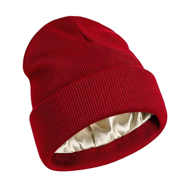 Gorro holgado y cálido de invierno con interior de seda, ligero y de tamaño universal. Rojo