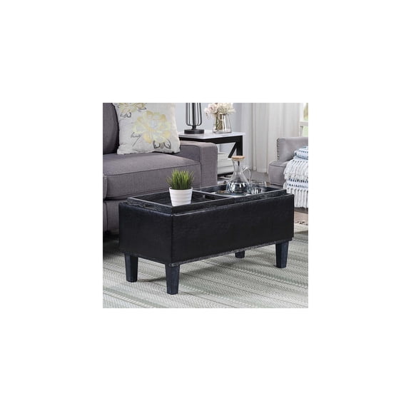 Ottoman with Storage & Reversible Trays - Modern Footrest & Coffee Table