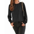 thumbnail image 3 of Blusas de Larga para Mujer, con Cuello Redondo Plisado, Informales, de Negocios, Ropa de Moda. Negro M, 3 of 6