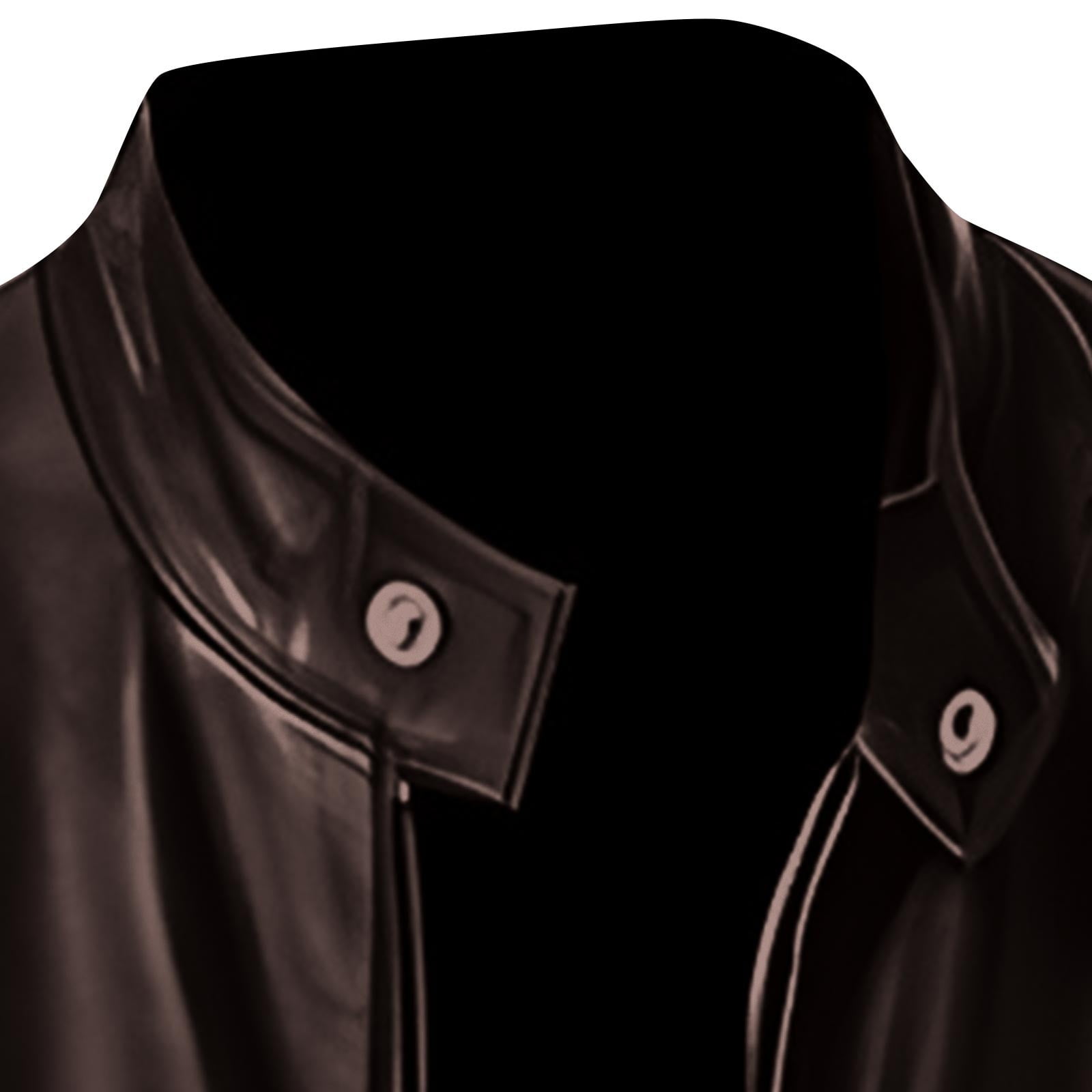 Bazeneo Mens Leather Jacket Winter Fleece Faux Leather Jacket Thick Warm Zip Motorbike Jackets Long Sleeve Western Style Pu Outwear Stand Collar Slim Fit Coat with Pocket Coat for Men