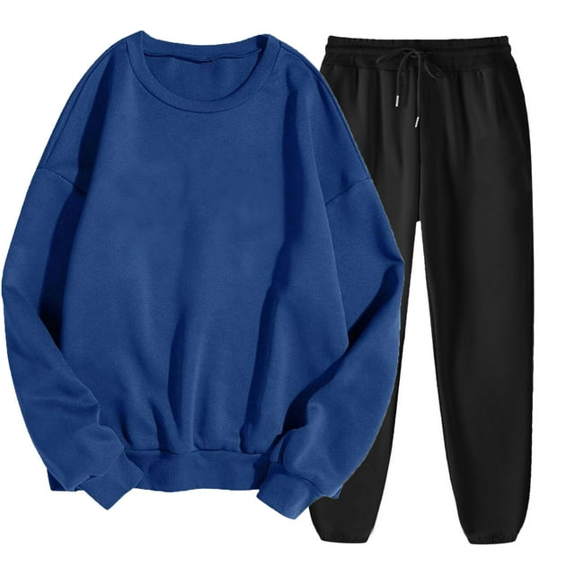 FAIWAD Ensemble de Survêtement pour Femme 2 Pcs Chandail à Col Rond à Manches Longues et Pantalon de Jogging Uni 2 Pcs