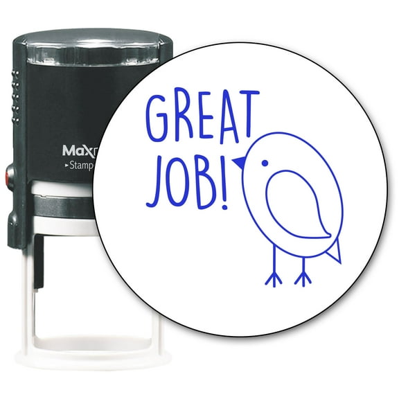 MaxMark Round Teacher Self Inking Stamp - GREAT JOB! - Jumbo Series, Style TS316 with Blue Ink