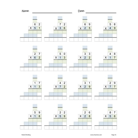 Channie's One Page A Day Workbook, Double Digit Multiplication Math Practice Worksheets, 50 Pages, 8.5" x 11"