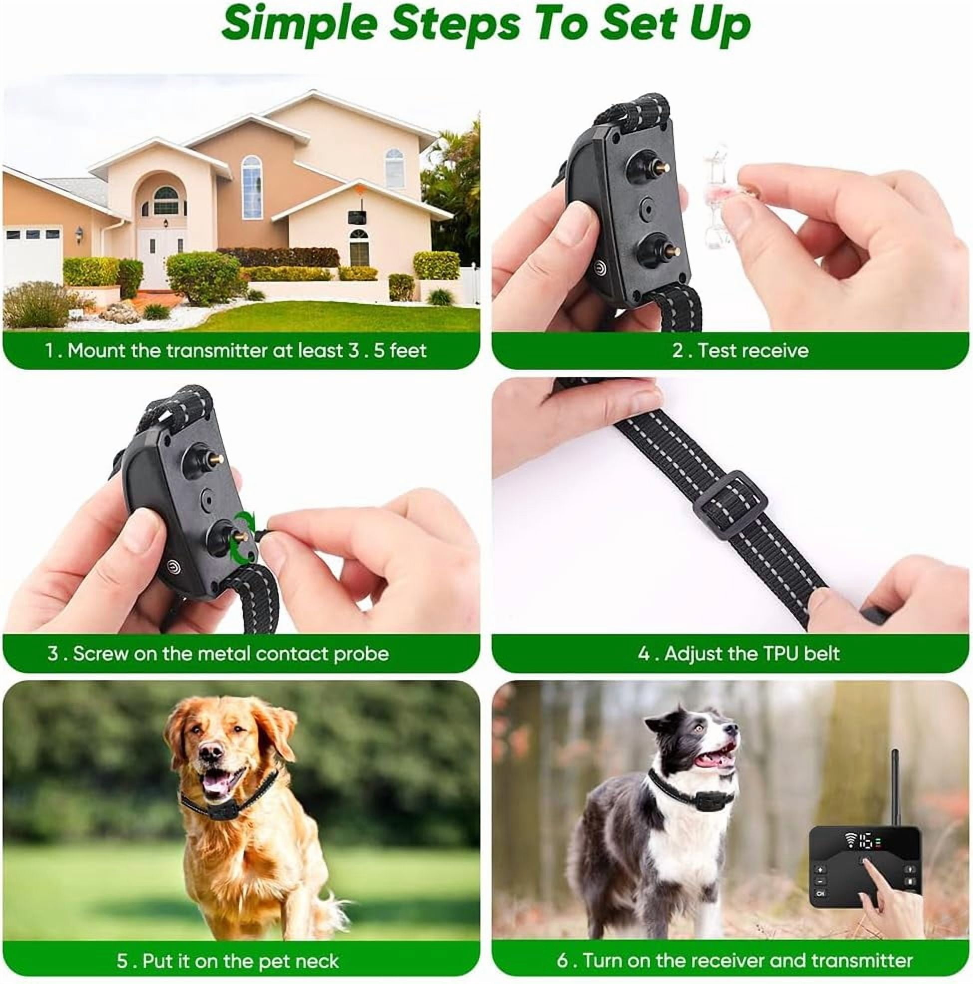 Wireless Dog Fence,Outdoor Electric Pet Containment System with Remote, Waterproof Training Collar with Adjustable Vibration & Shock, Safe Effective, Boundary Container for 1/2/ 3 Dogs,for3dogs