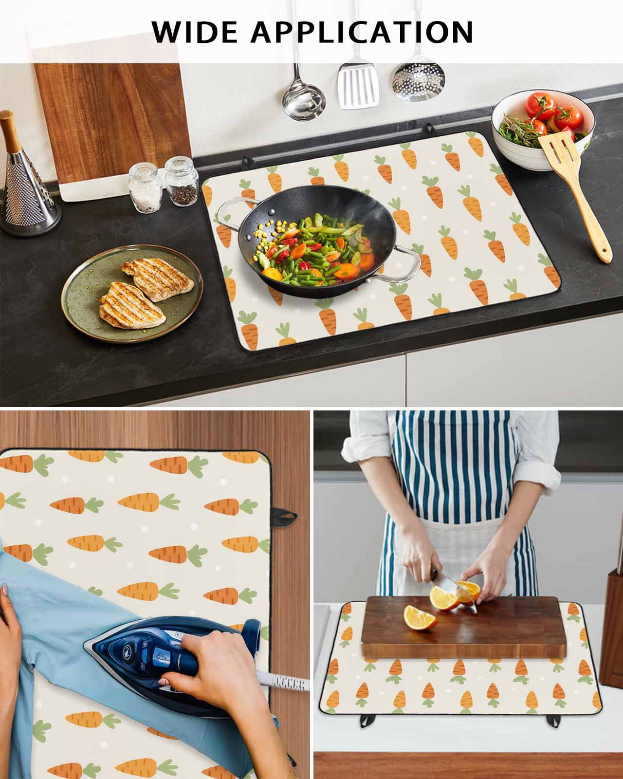 Large Induction Cooktop Protector Mat Carrots Stove Top Covers for Electric Stove, Watercolor Easter Vegetables Beige Decorative Stove Burner Cover Mats, Glass Top Stove Cover