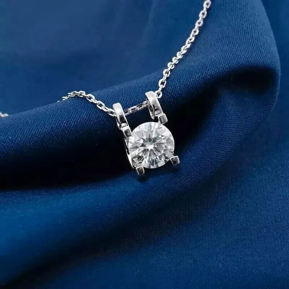Silver & Stone Jewels Round Cut White Cubic Zirconia Solitaire Pendant 14K White Gold Finish