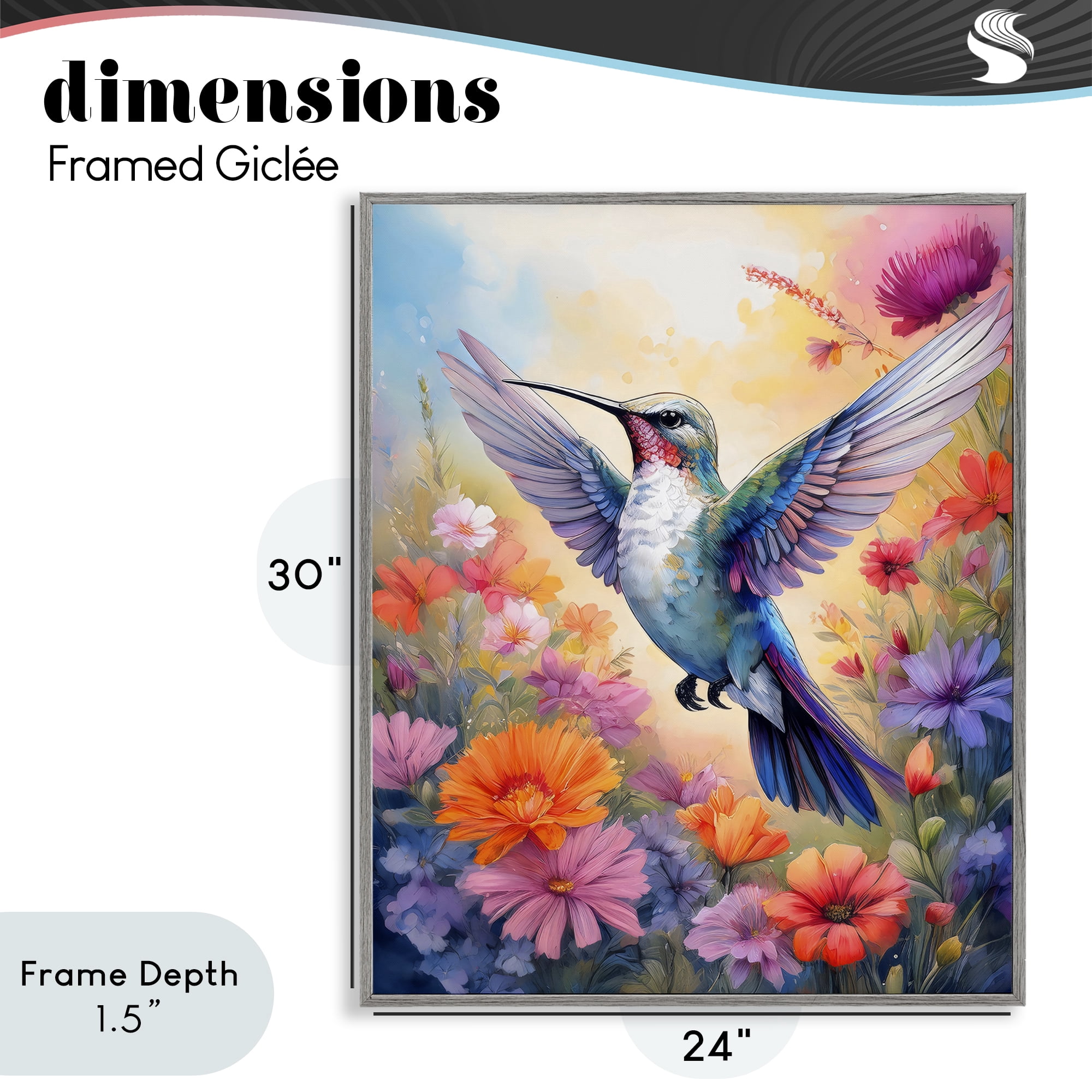 Stupell Industries Colorful Hummingbird in Bloom Gray Framed Giclee Art, design by Creative Studio