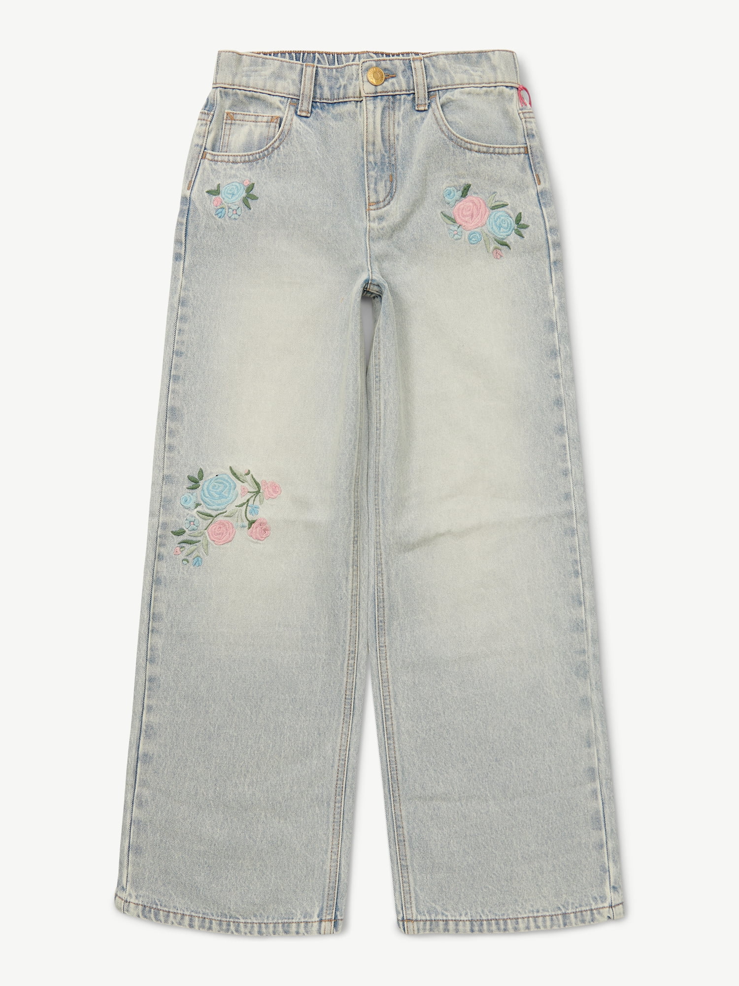 Justice Girls Wide Leg with Embroidery Jeans, Sizes 6-18, Slim & Plus