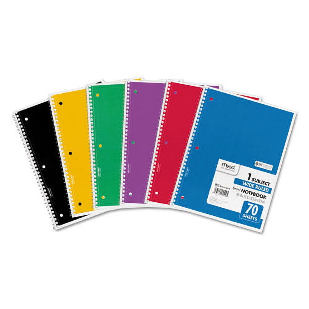 Spiral Notebook, 1 Subject, Wide/legal Rule, Assorted Covers, 10.5 X 8, 70 Sheets, 6/pack | Bundle of 5 Packs