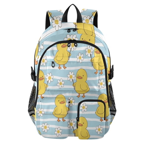 DIXRUYEE Ducks Stripes Daisy Flower Backpack for School 14”Laptop Compatible with Reflective Safety Strips