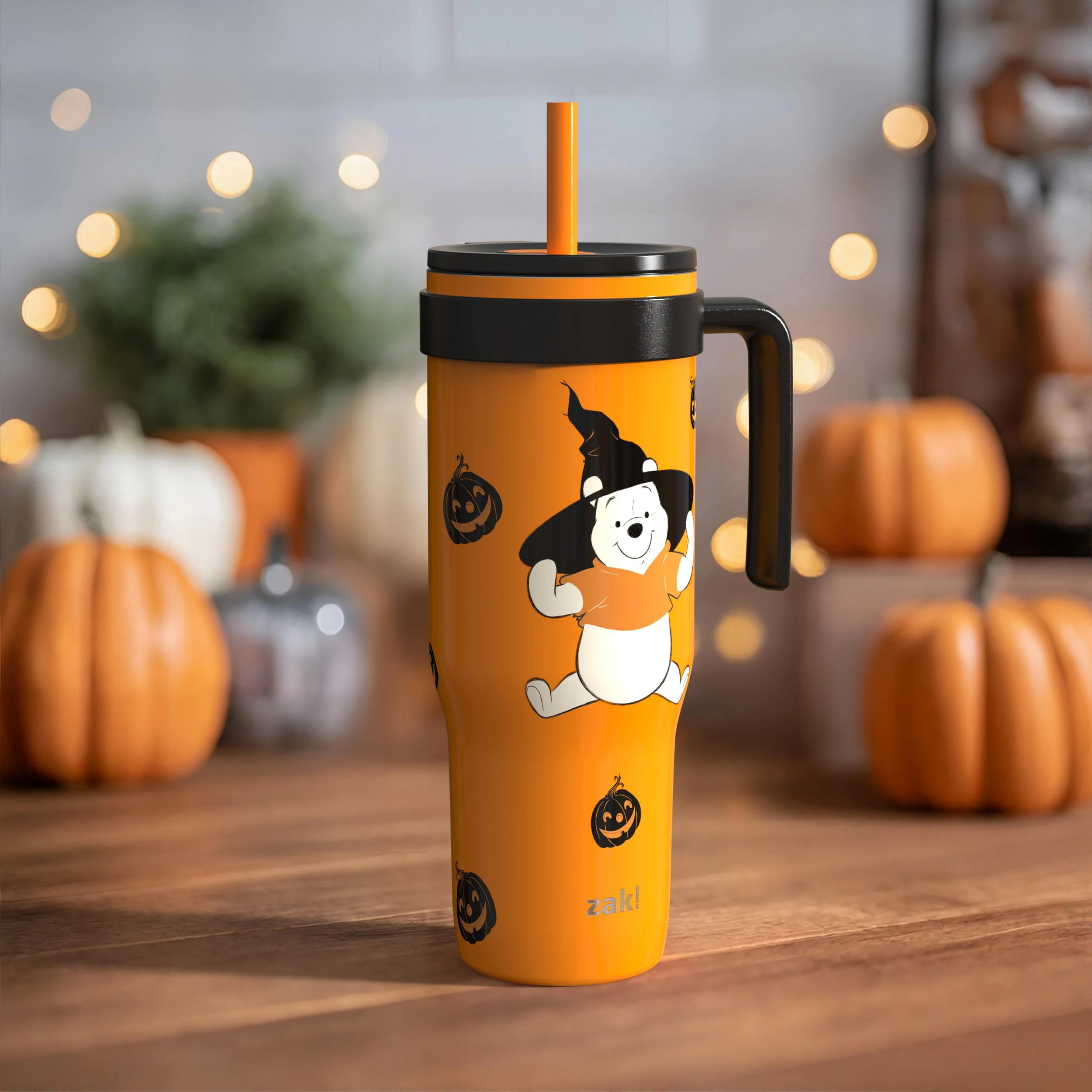 Zak Designs 30oz SS Straw Tumbler with a Handle, Orange Pooh