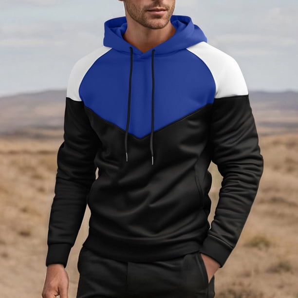 Dolkfu Sudadera con capucha de color mezclado para hombre, sudadera con capucha para correr, sudadera de manga larga con cordón para hombre XL