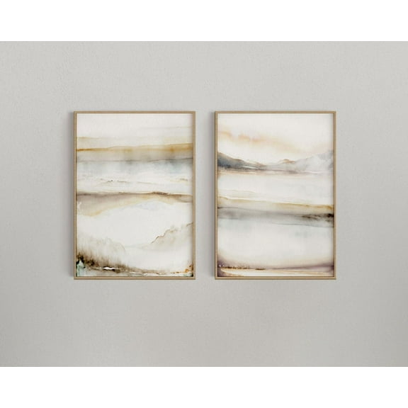 Luvia Beige Landscape Print, Set Of 2, Japandi, Neutral, Modern Art,, Modern Wall Decor Set 2 Prints 8x12 UNFRAMED