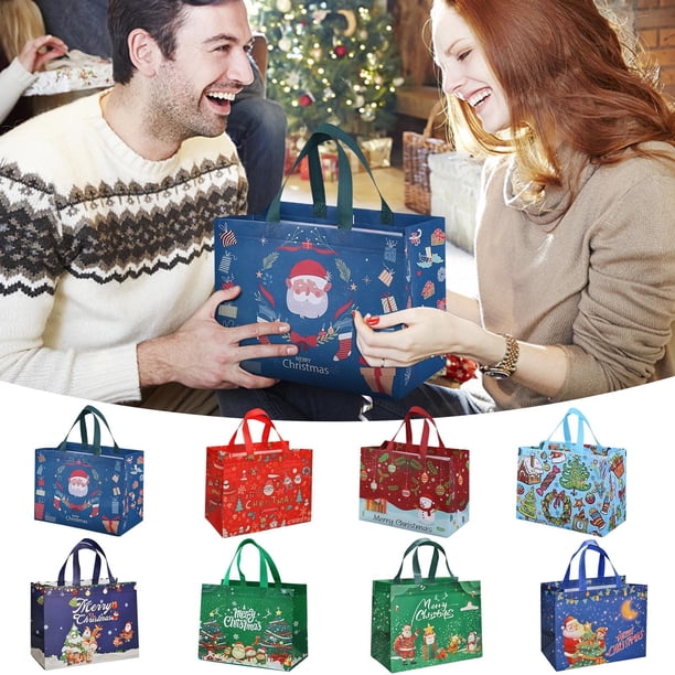 Xihbxyly Bolsas Navideñas Reutilizables para La Compra, Bolsas de Regalo Grandes, de Tela No Tejida Resistente, Ideales para Fiestas, Perfectas para Regalos y Compras, Tamaño 32 X 25 X 17 Cm.