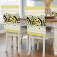 thumbnail image 2 of Bee Love Chair Covers Set of 4 Vintage Country Yellow Bee Plaid Dot Love Floral Honeycomb Chair Back Covers Stretch Removable Washable Slipcovers Protector for Dining Room Kitchen Party Decor, 2 of 9
