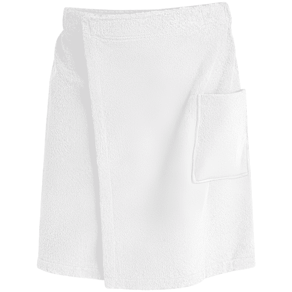 Men's Adjustable Coral Fleece Bath Towel Wrap, XL White Wearable Towel Skirt, Towel Skirt with Pocket, Beach Cover Up