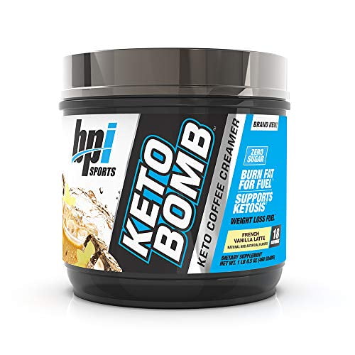BPI Sports Keto Bomb - Ketogenic Coffee Creamer - Supports Weight Loss, Energy, Hydration, Performance - Contains MCTs & Electrolytes - Zero Sugar - French Vanilla Latte - 18 Servings - 16.5 oz