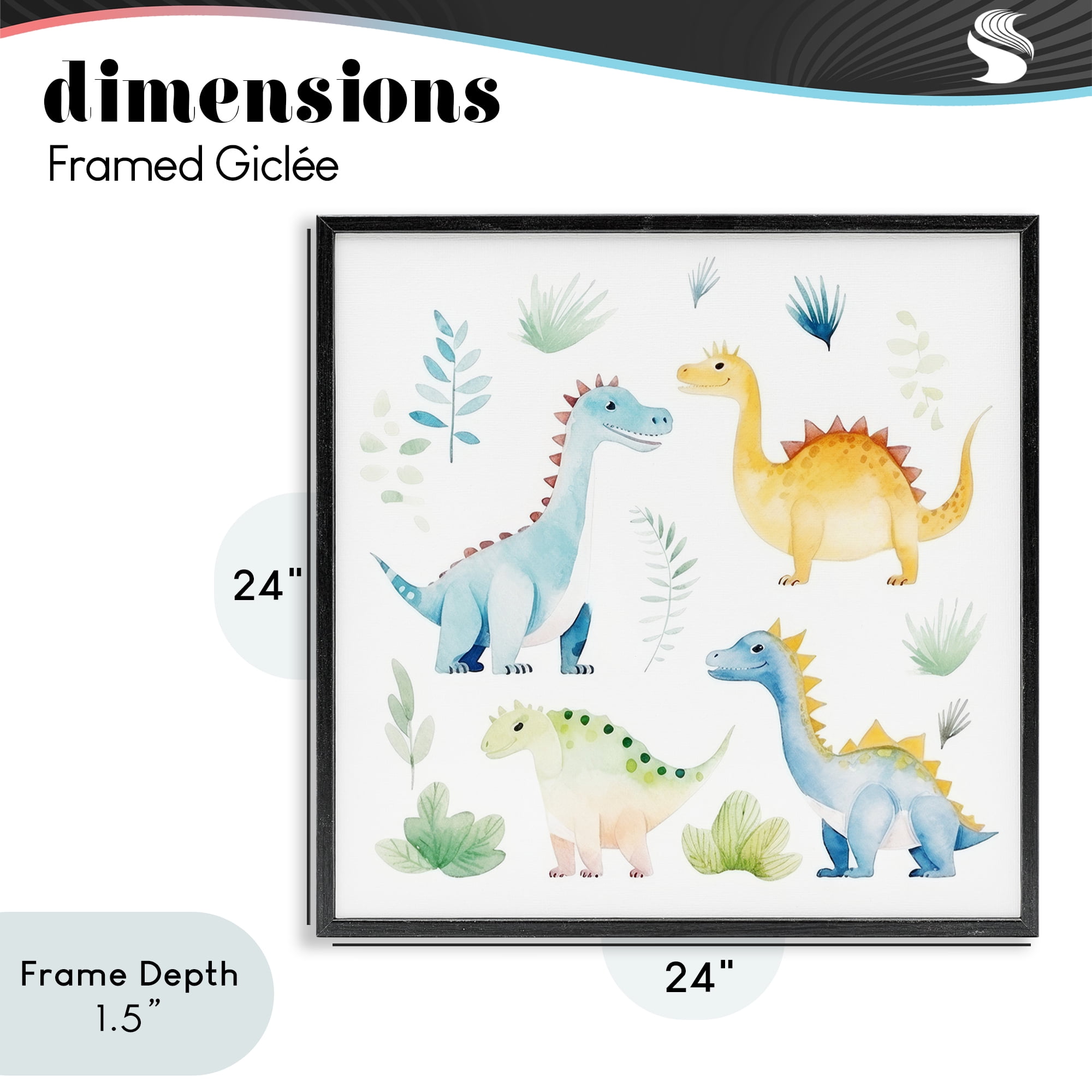 Stupell Industries Playful Dinosaur Wonderland Black Framed Giclee Art, design by Lazar Studio