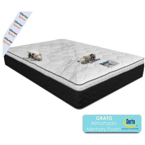 Original Serta | Colchón Matrimonial Serta Support Foam + Almohada Memory Foam Serta Cooling Foam