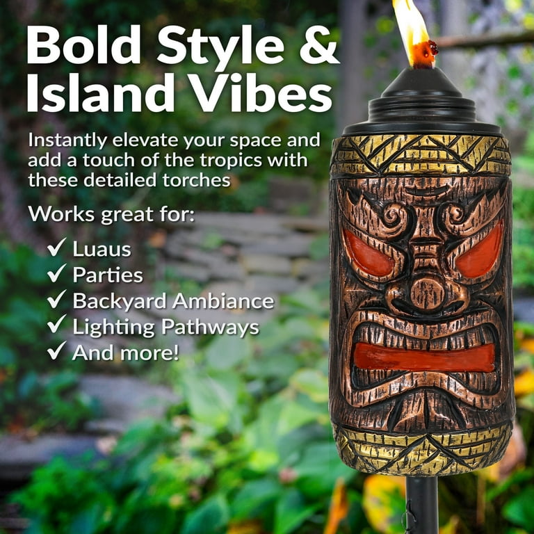 Sunnydaze Tiki Face Tropical Red Resin 3-in-1 Outdoor Torch Set