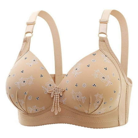 Elvqul Breathable Bras Women Wirefree Adjustable Bralette Plus Size Underwear Juniors Beige Nylon Bras