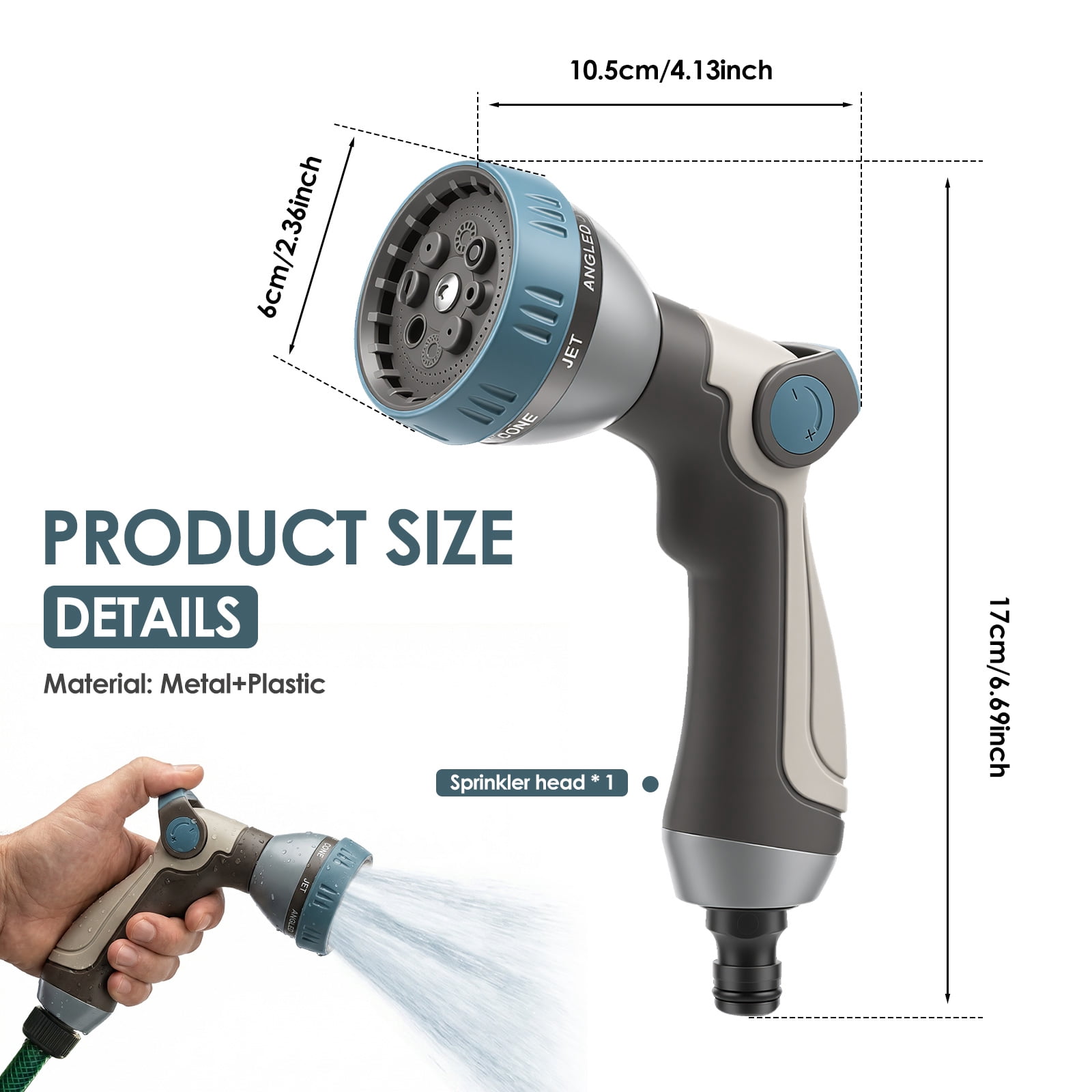 Garden Hose Nozzle Sprayer High Pressure Garden Water Sprayer with 8 Watering Pattern Stepless Flow Adjustment for Washing Car Pet Floor Glass