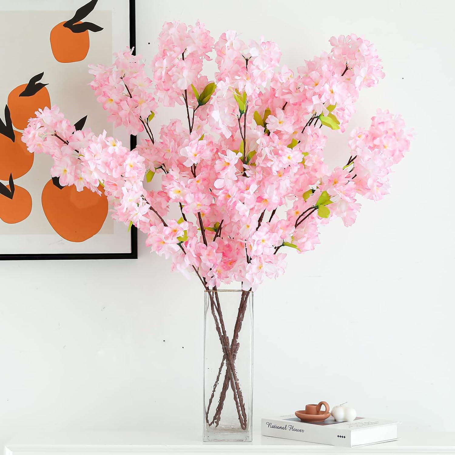 Artificial Flowers Cherry Blossom Branches 42 Inch Fake Silk Cherry Blossom Flowers Arrangements for Wedding Party Home Decoration (Dark Pink,3Pack)