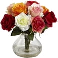 thumbnail image 2 of Nearly Natural Rose Arrangement Artificial Flowers with Vase, Pink, 2 of 10