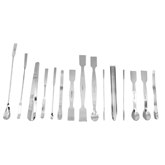 15 Piece Scoop & Spatula Set - Assortment - For Use In A Variety Of Lab Applications - Stainless Steel - Eisco Labs