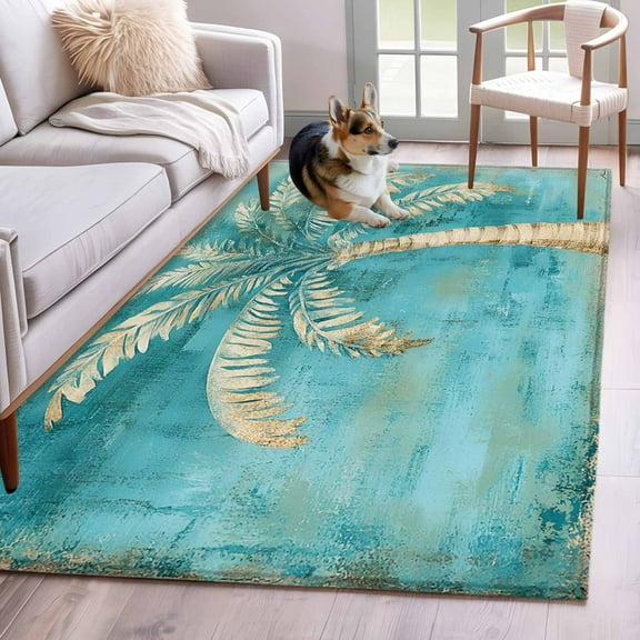 Green Tree Coastal Beach Area Rug 3x5 Washable Rug Non Slip Vintage Tropical Plant Large Area Rug Indoor Floor Carpet for Entryway Bedroom Kitchen Living Room Home Office Dining Room Nursery