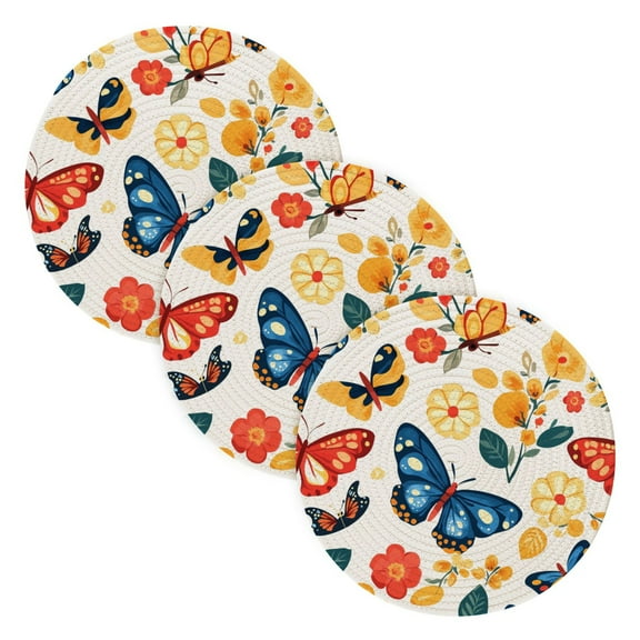 BZSMCE Mats for Pots,Pans Place Colorful Butterfly Pattern Simple Style Pattern Pot Mats