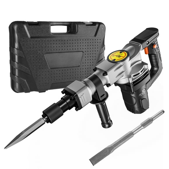 VEVOR Demolition Jack Hammer, 1400W Electric Jackhammer Heavy Duty, 2pcs Chisels Bits Chipping with Case, 2900 BPM Concrete Breaker, Gloves Black