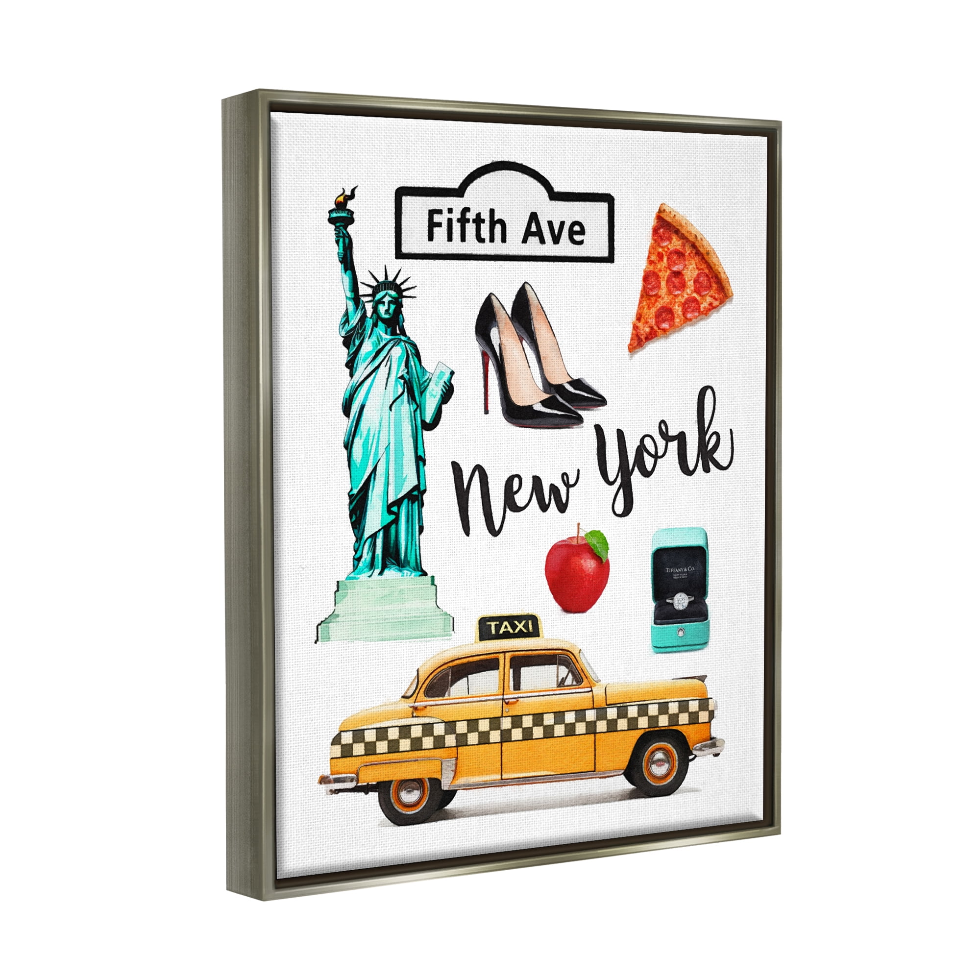 Stupell Industries New York Glam Travel Town & City Painting Gray Floater Framed Canvas Art Print Wall Art, 17 x 21