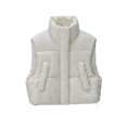 thumbnail image 2 of Cropped Puffer Vest for Women Stand Collar Button Up Cotton Sleeveless Down Jacket No Hood Light Winter Coats (2XL, White 02), 2 of 3