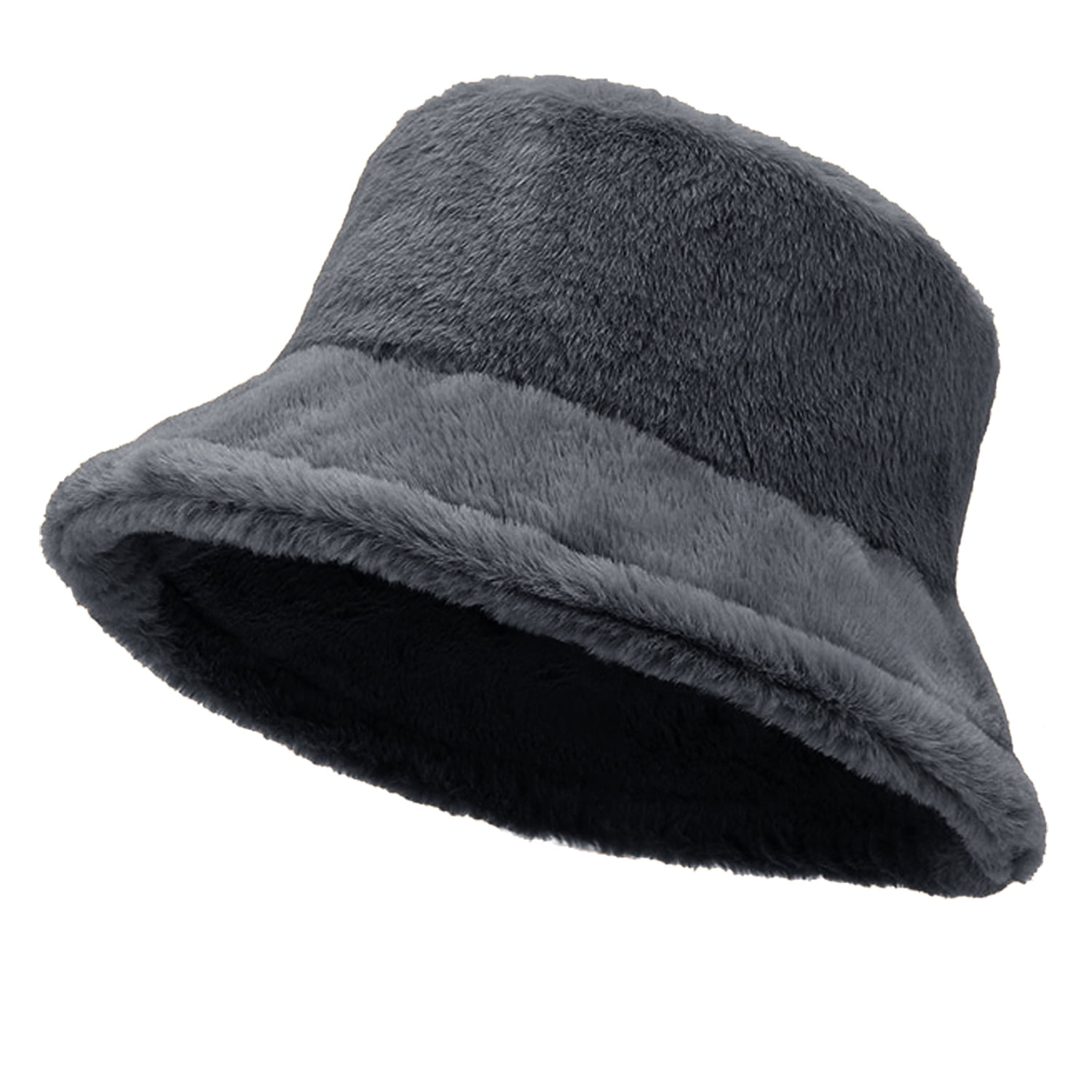Women Plush Fluffy Bucket Hat Warm Lining Winter Faux Fur Cozy Wide