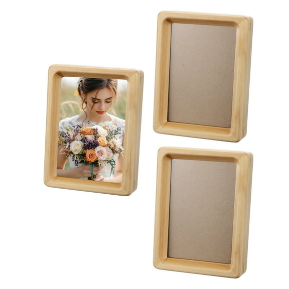 4 x 5inch Natural Wood Photo Frames, 3pcs Mini Wood Finish Picture Frame Wood Tabletop Frame with Mat for Desktop Display Wall Mounting, Wood color
