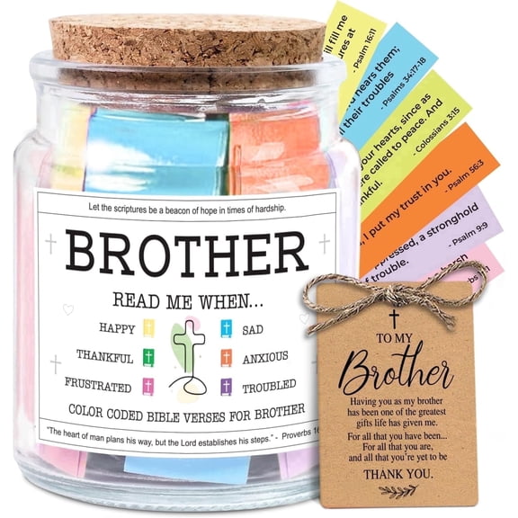 NewEleven Bible Verse Jar Easter Gifts for Brother, Christian Birthday Gift from Sister Family, Decorative Glass Scripture Jar with 92 Bible Verses