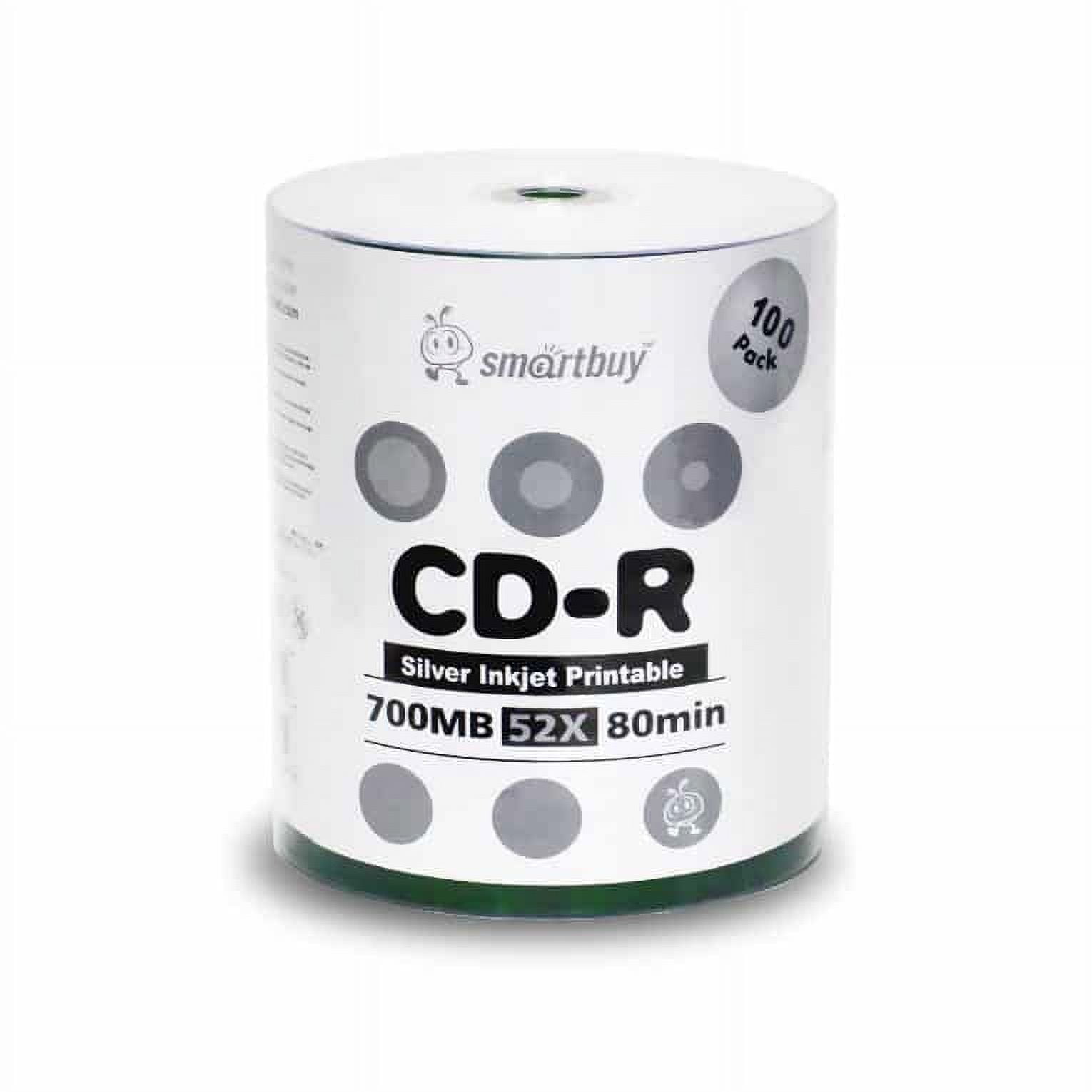 200 Pack Smartbuy 52X CD-R 700MB 80Min Silver Inkjet Hub Printable Data Blank Media Recordable Disc